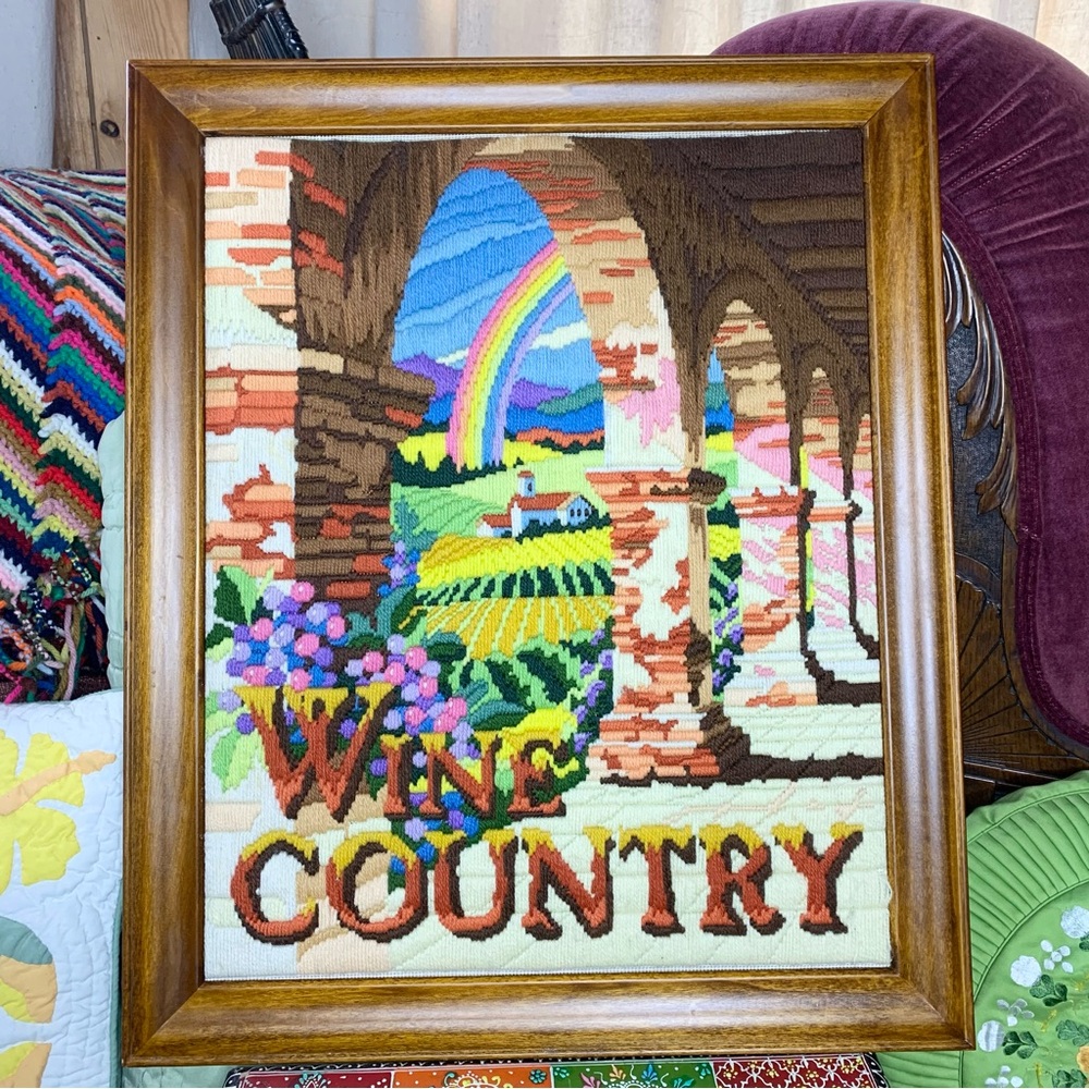 80s Wine Country Crewel Embroidery